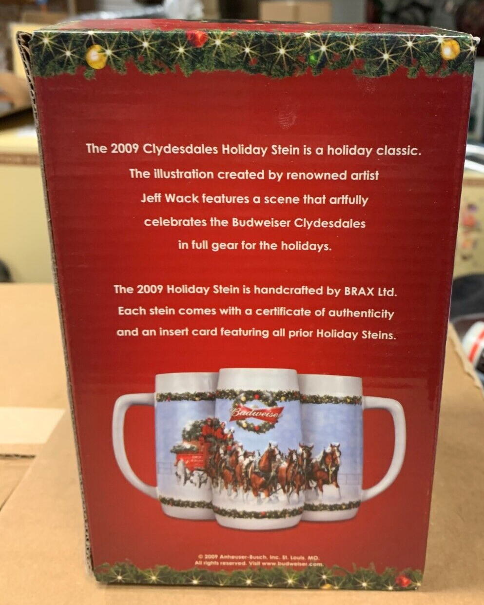 Budweiser 2009 Holiday Stein NIB "A Holiday Tradition" w/ COA Clydesdales Beer