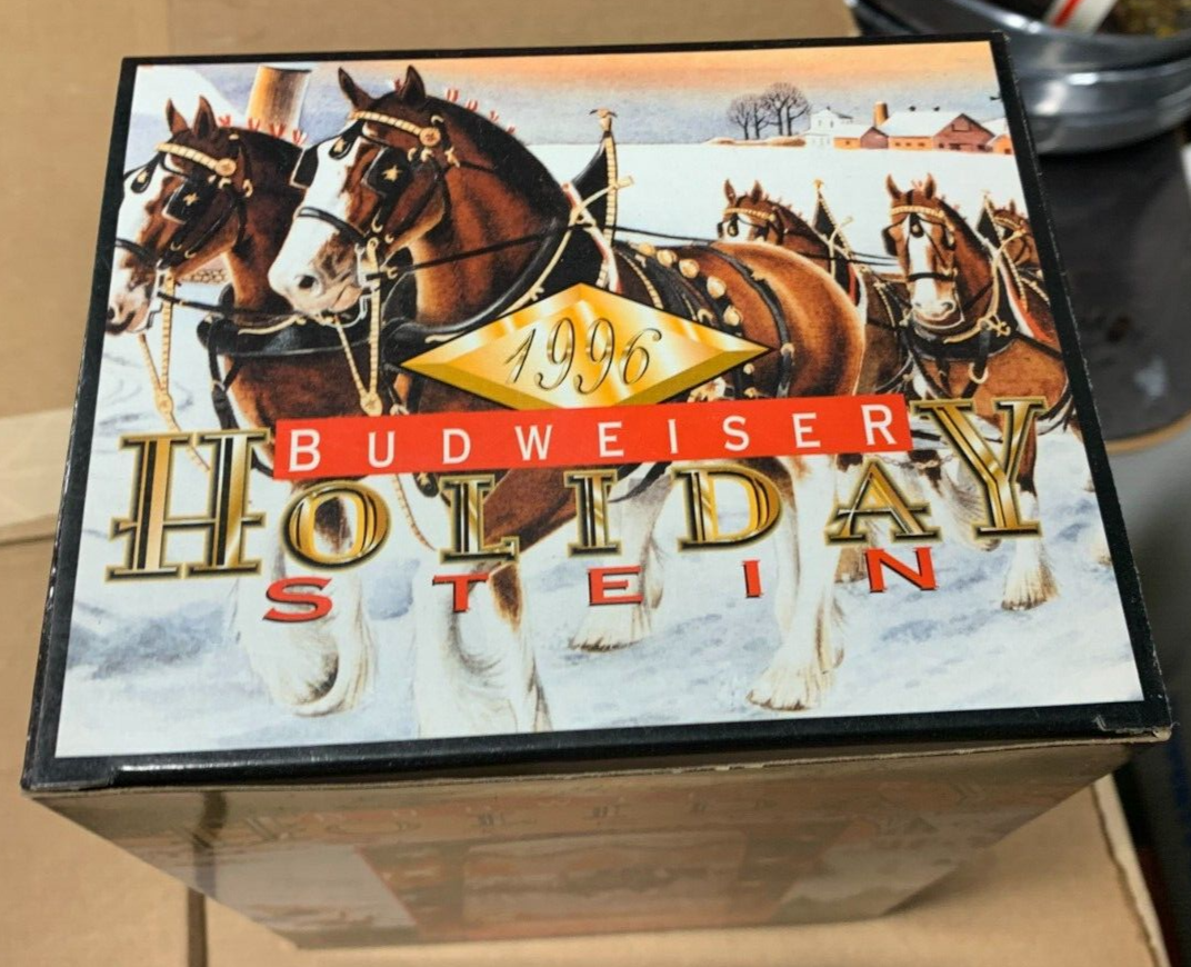 Budweiser 1996 Holiday Stein "American Homestead" NIB w/ COA Clydesdales Xmas