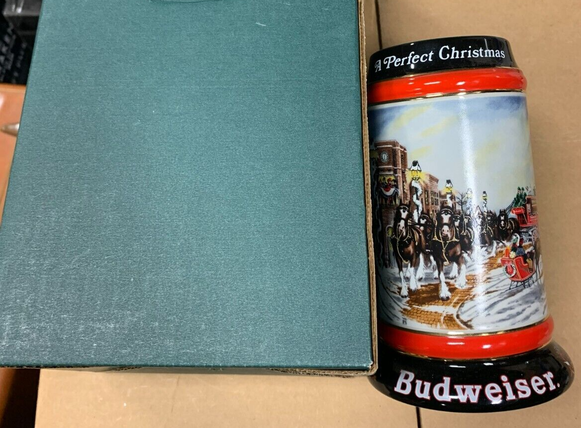 Budweiser 1992 Holiday Stein NIB By Susan Sampson Clydesdales King Of Beers