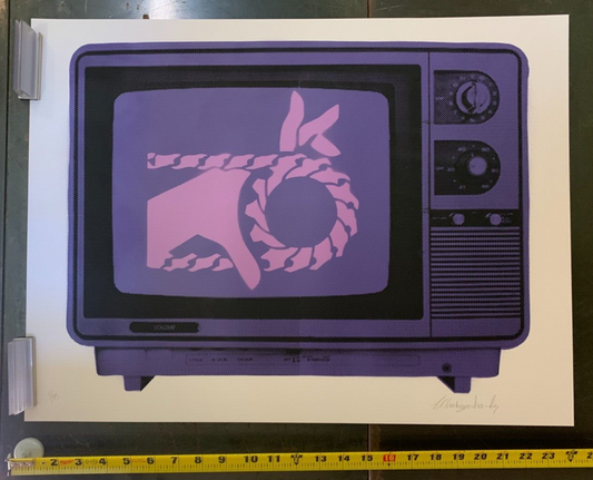 Armando Chainsawhands - S&N Dark Purple TV W Light Purple Hand Inside Street Art