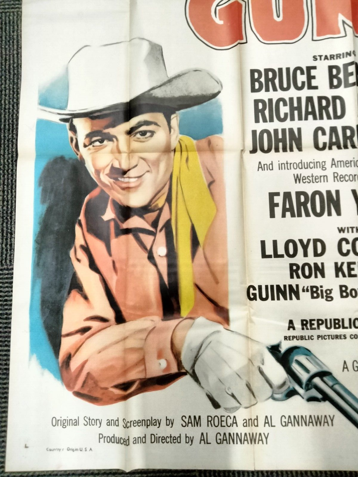 "Hidden Guns" Republic 1956 Three Sheet 41" X 81" Western Cowboy VINTAGE RARE