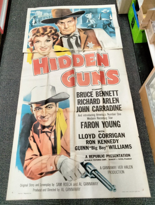 "Hidden Guns" Republic 1956 Three Sheet 41" X 81" Western Cowboy VINTAGE RARE