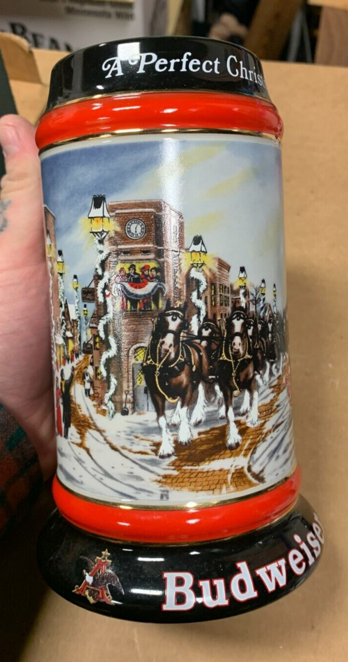 Budweiser 1992 Holiday Stein NIB By Susan Sampson Clydesdales King Of Beers