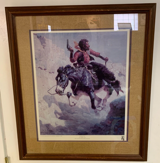 FRAMED William R. Leigh "Dodging Lead" Colorado Cowboys Western MINT