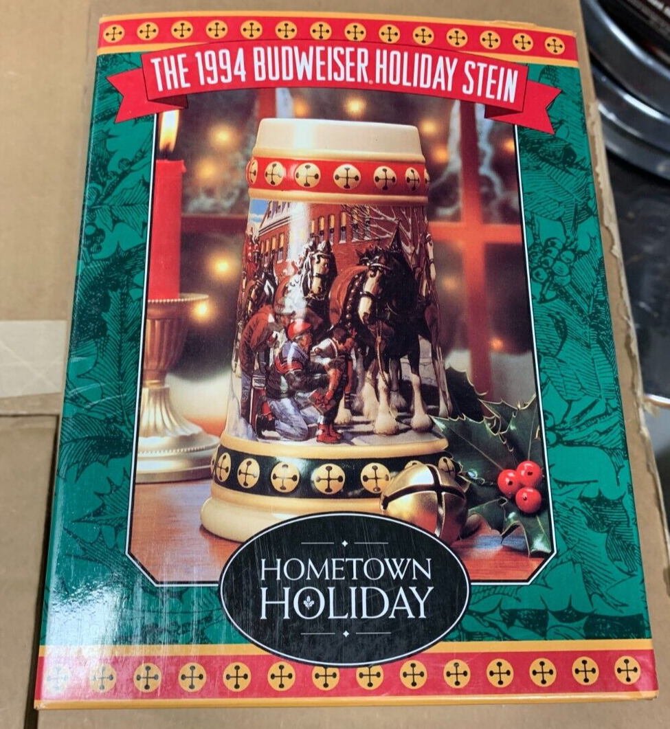 Budweiser 1994 Holiday Stein "Hometown Holiday" NIB w/ COA Clydesdales Beer KOB