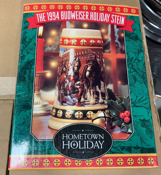 Budweiser 1994 Holiday Stein "Hometown Holiday" NIB w/ COA Clydesdales Beer KOB