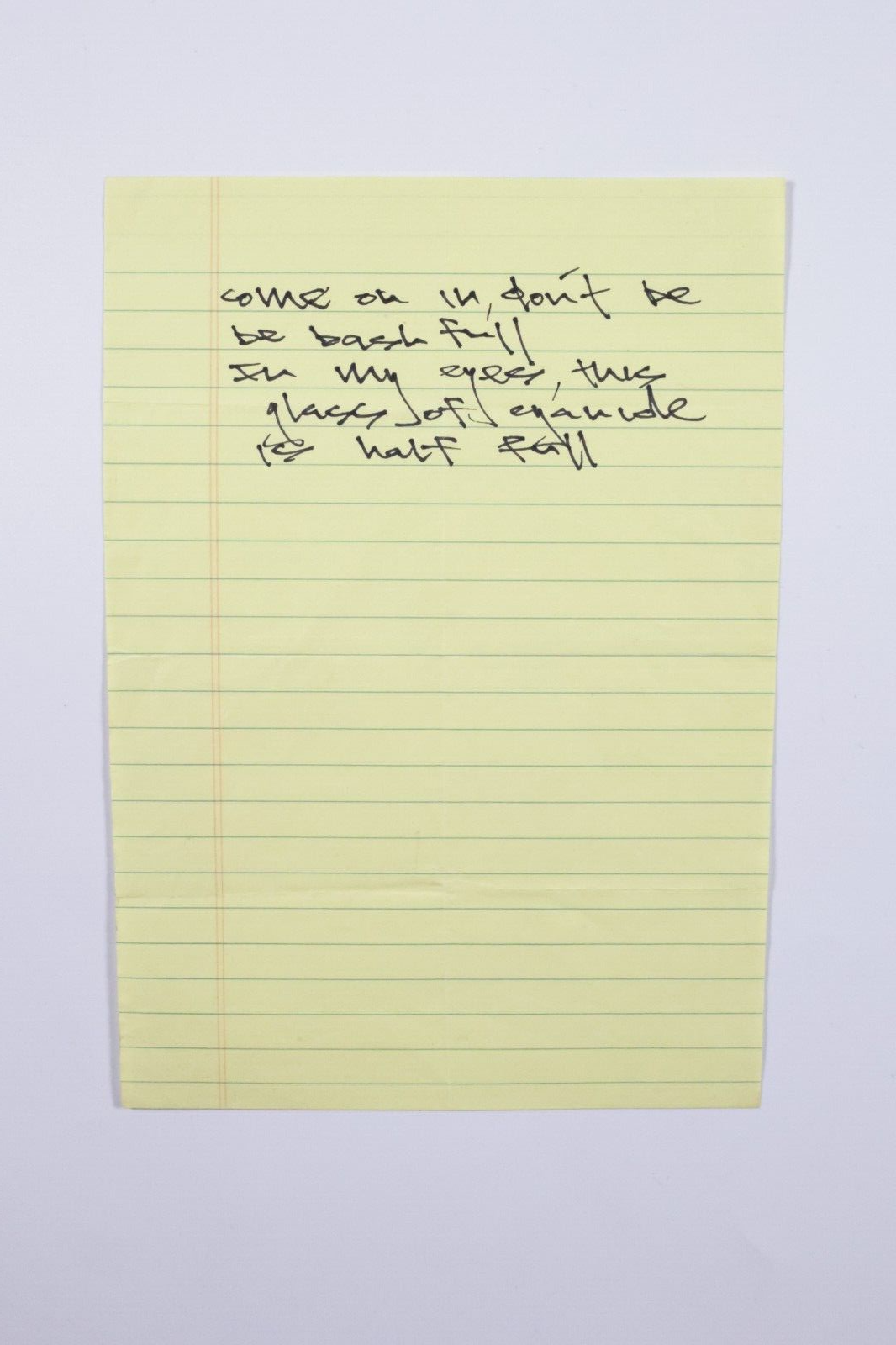 EYEDEA ARCHIVE- Eyedea Handwritten Poetry/Lyrics "Glass Half Full" Yellow Memo