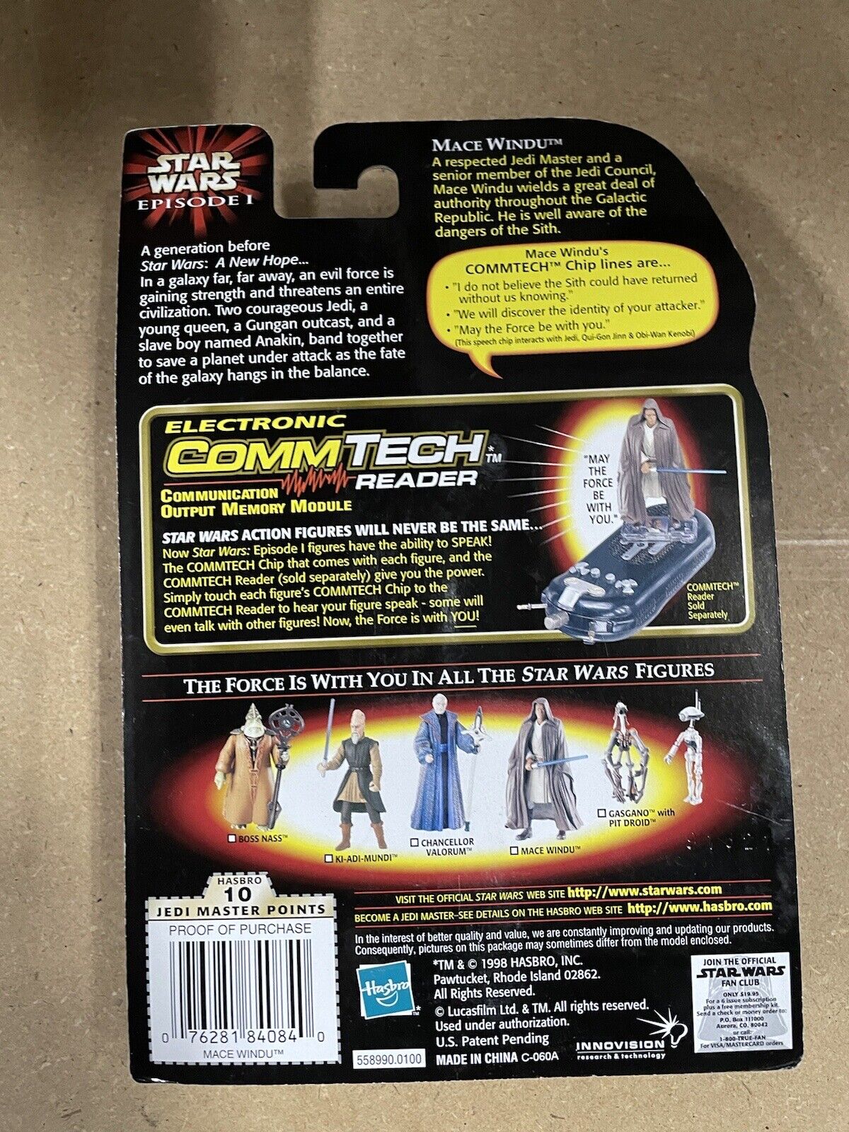 1998 Star Wars - Episode 1 Mace Windu Lightsaber Jedi Cloak Comm Tech Chip NOS 