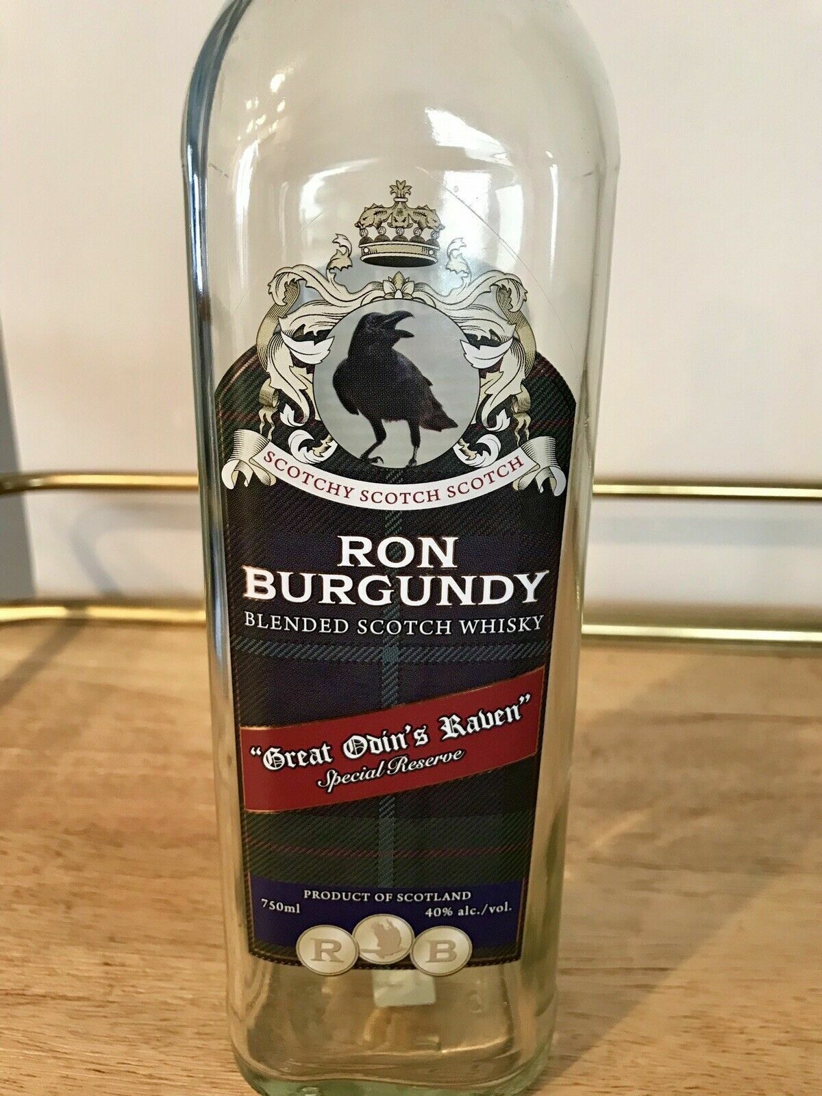 Empty Ron Burgundy “Great Odin’s Raven” Blended Scotch Bottle Will Ferrel