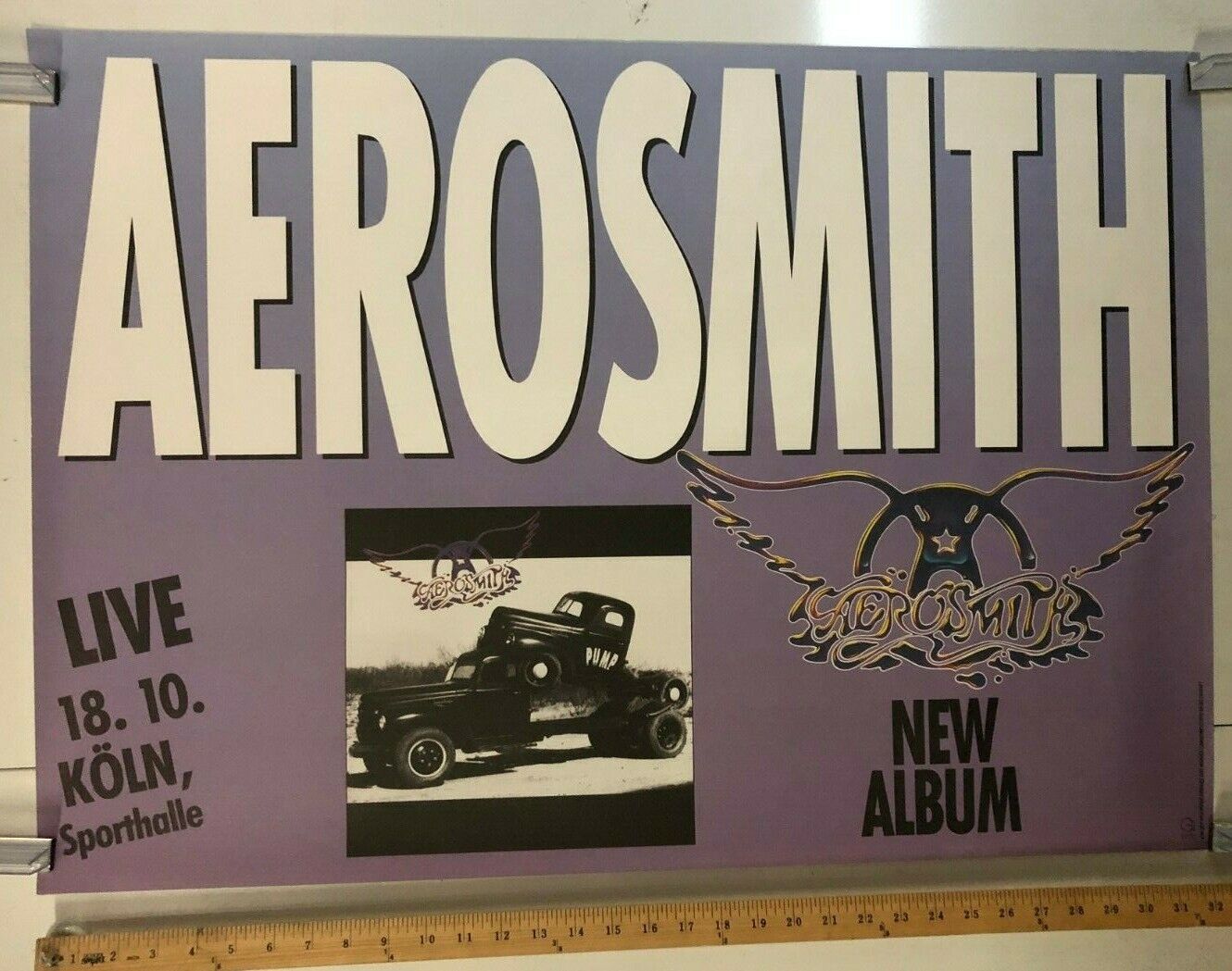 Aerosmith Geffen Records New Album Pump 1989 Promo Poster In Koln @ Sporthalle