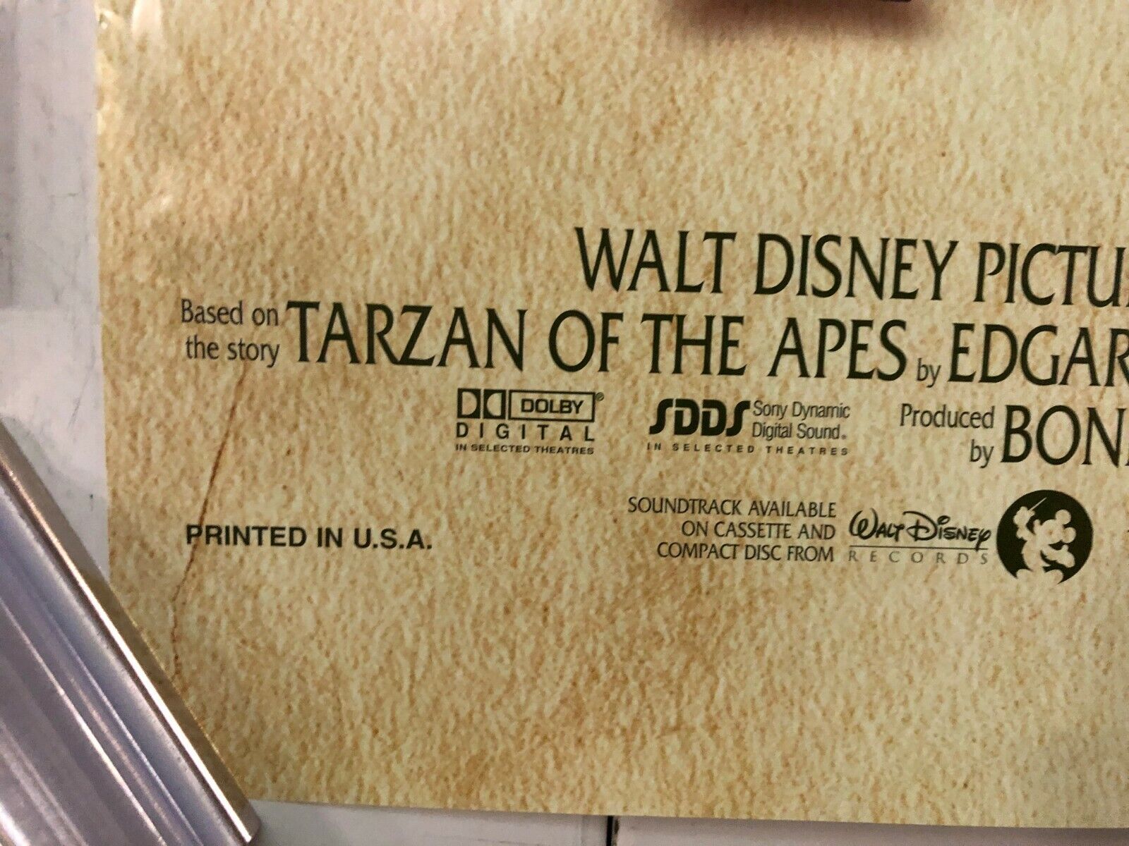 "Tarzan" Original Movie Theater Promo Poster One Sheet Phil Collins Disney 1999