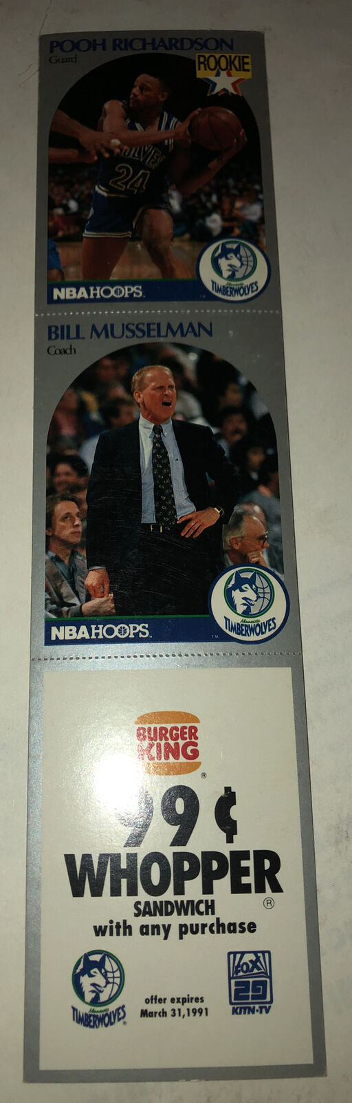 1990-91 MINNESOTA TIMBERWOLVES NBA HOOPS UNCUT SHEET 8-CARD TEAM Full SET