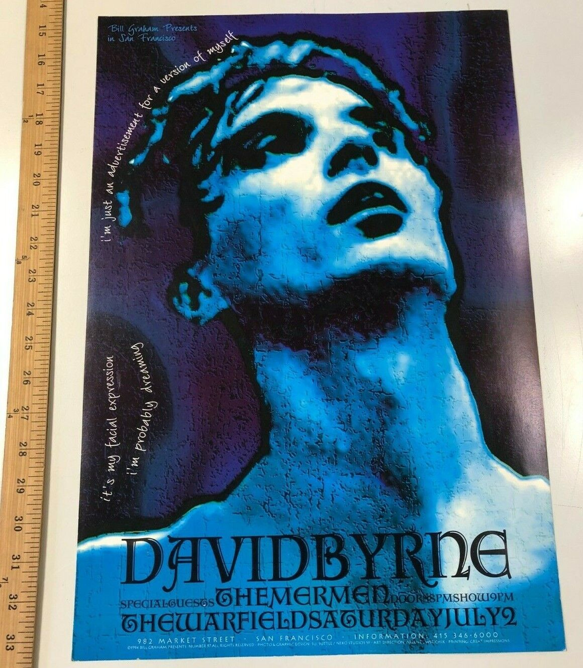 Bill Graham - 1994 - David Byrne W/ The Mermen @ The Warfield Original Rolled 