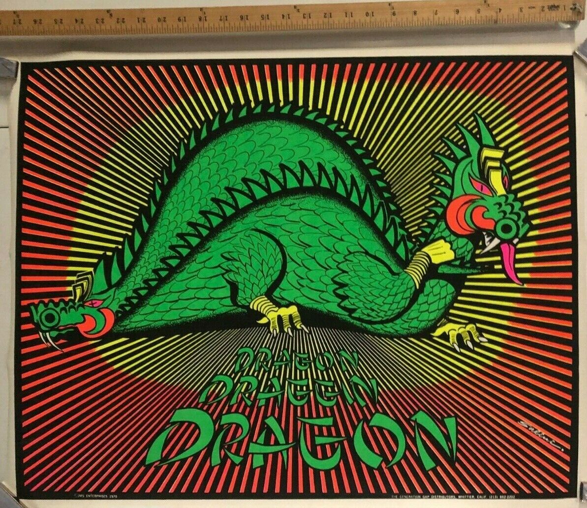 "Dragon Draggn Dragon" Vintage Blacklight Poster 1970 Salini JMS Enterprises