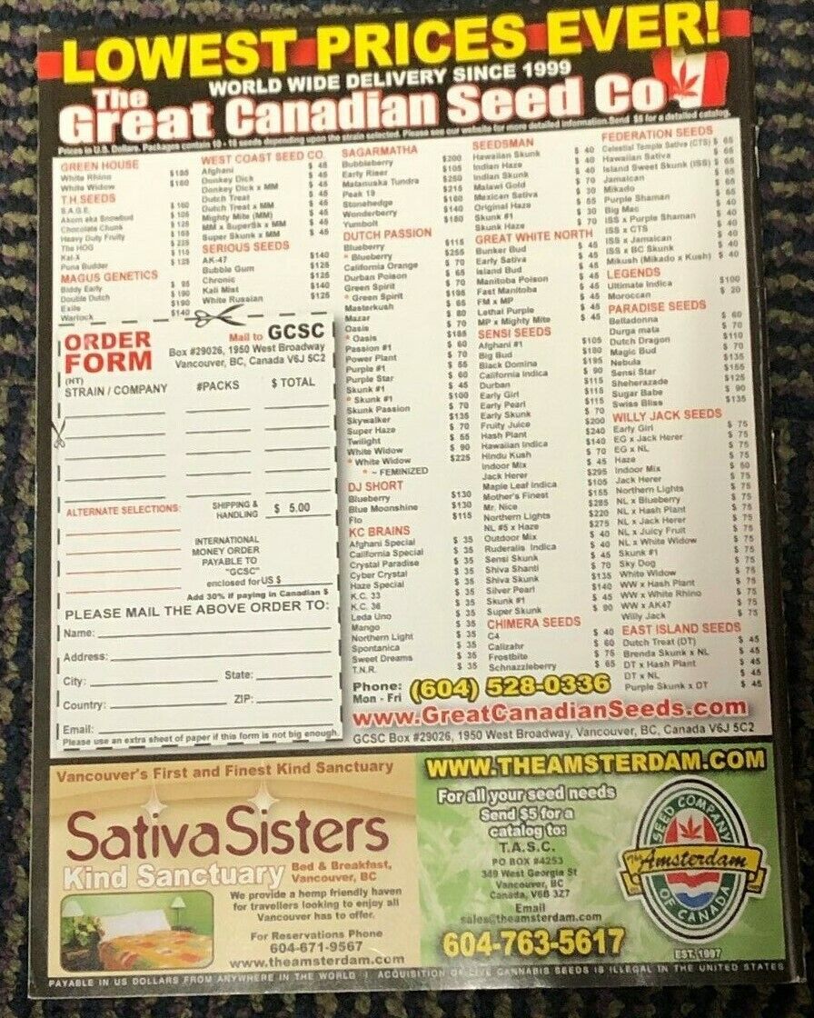 2005 HIGH TIMES FEBRUARY 2005 Special Double Centerfold Canadas Top 40 Seed Bank