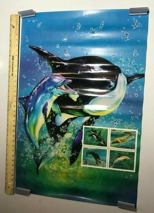 Vintage United States Postal Service Killer Whale and Dolphin Poster Matte Gloss