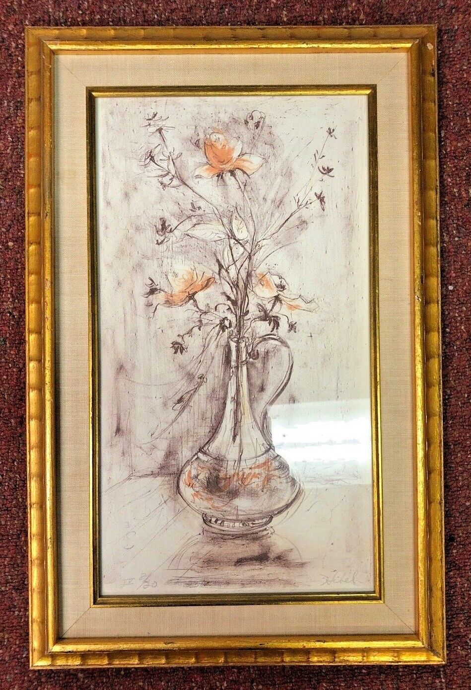 Edna Hibel Limited Edition Lithograph Signed - Single Vase of Flowers FRAMED