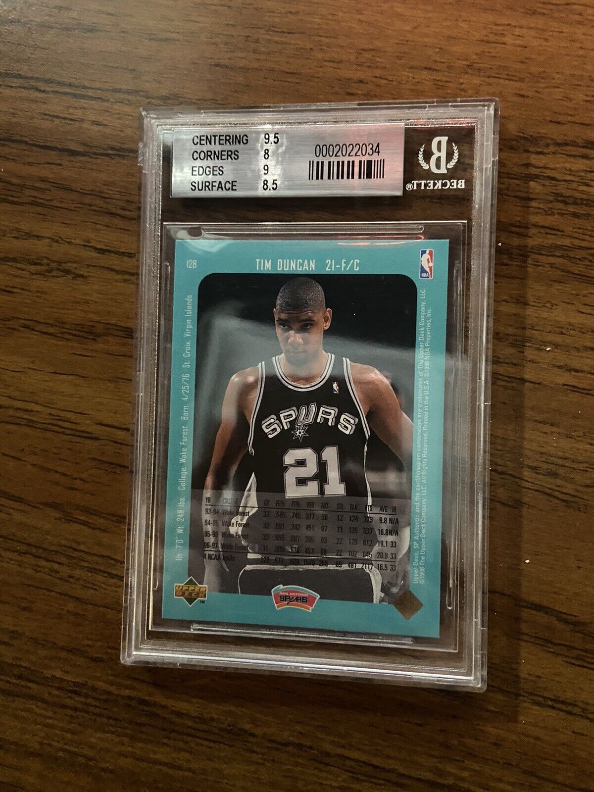 1997 SP Authentic Tim Duncan Rookie Card #128 BGS 8.5 (9.5 Center) - NICE 🔥🔥🔥