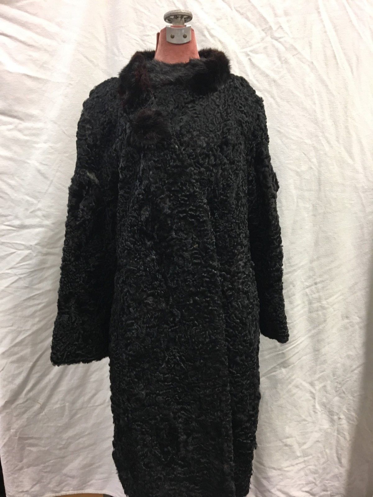 Black Lamb with mink coral/button- pink embroider, Aaron Fur Company - Furriers