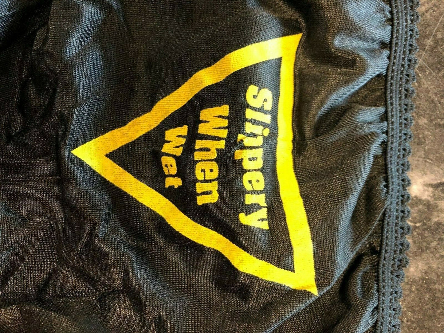 Vtg Black String Bikini Panties Sz 7 Slippery When Wet NOS Yellow Triangle Nylon