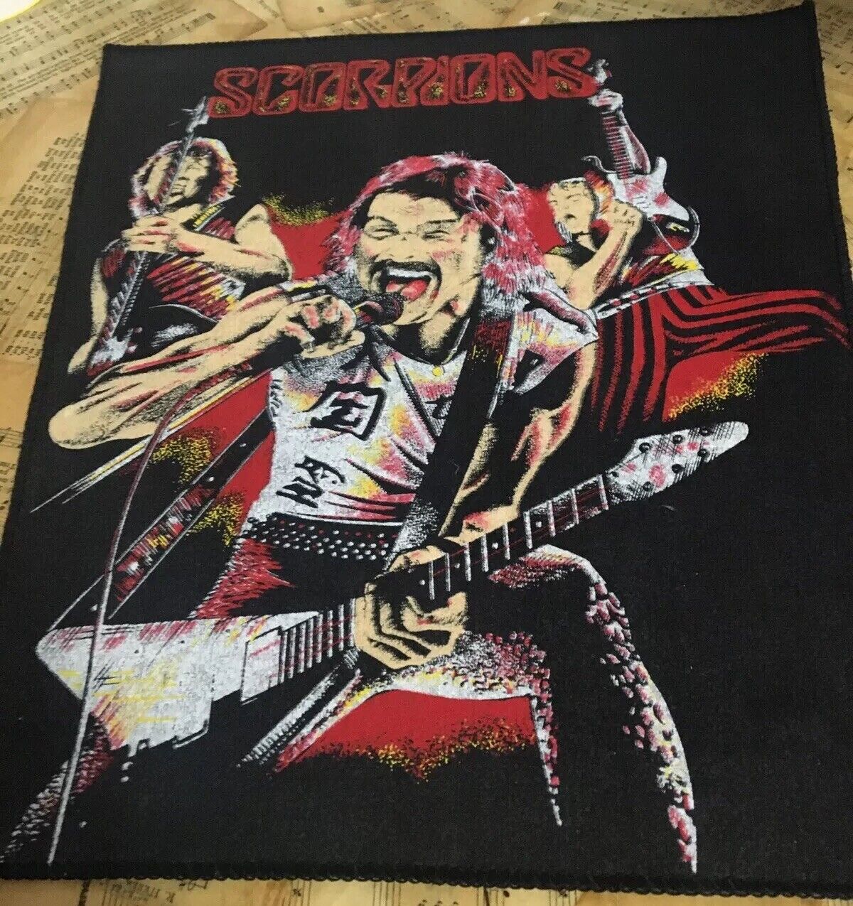 BACK PATCH Scorpions 1980s Rare Rock you like a hurricane Flying V  Klaus Meine 