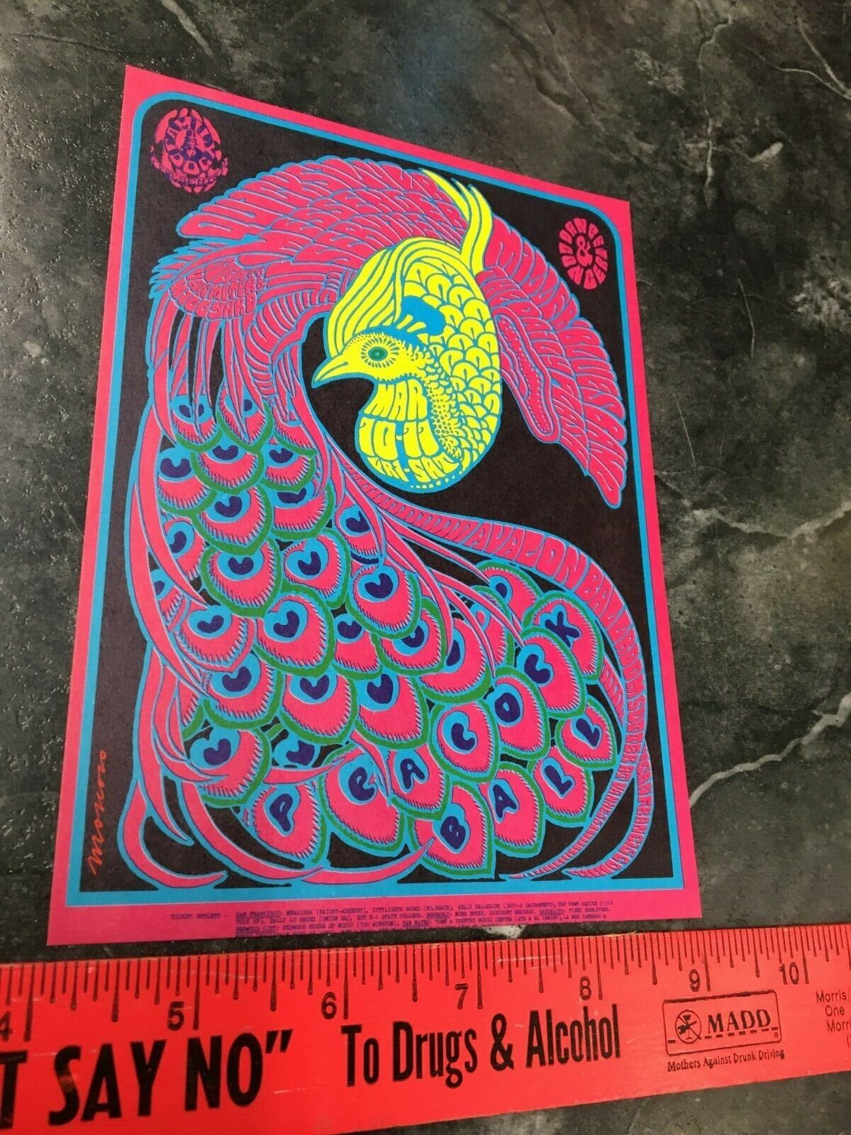 1967 Peacock Ball Poster Postcard Fillmore Family Quicksilver Moscoso Handbill