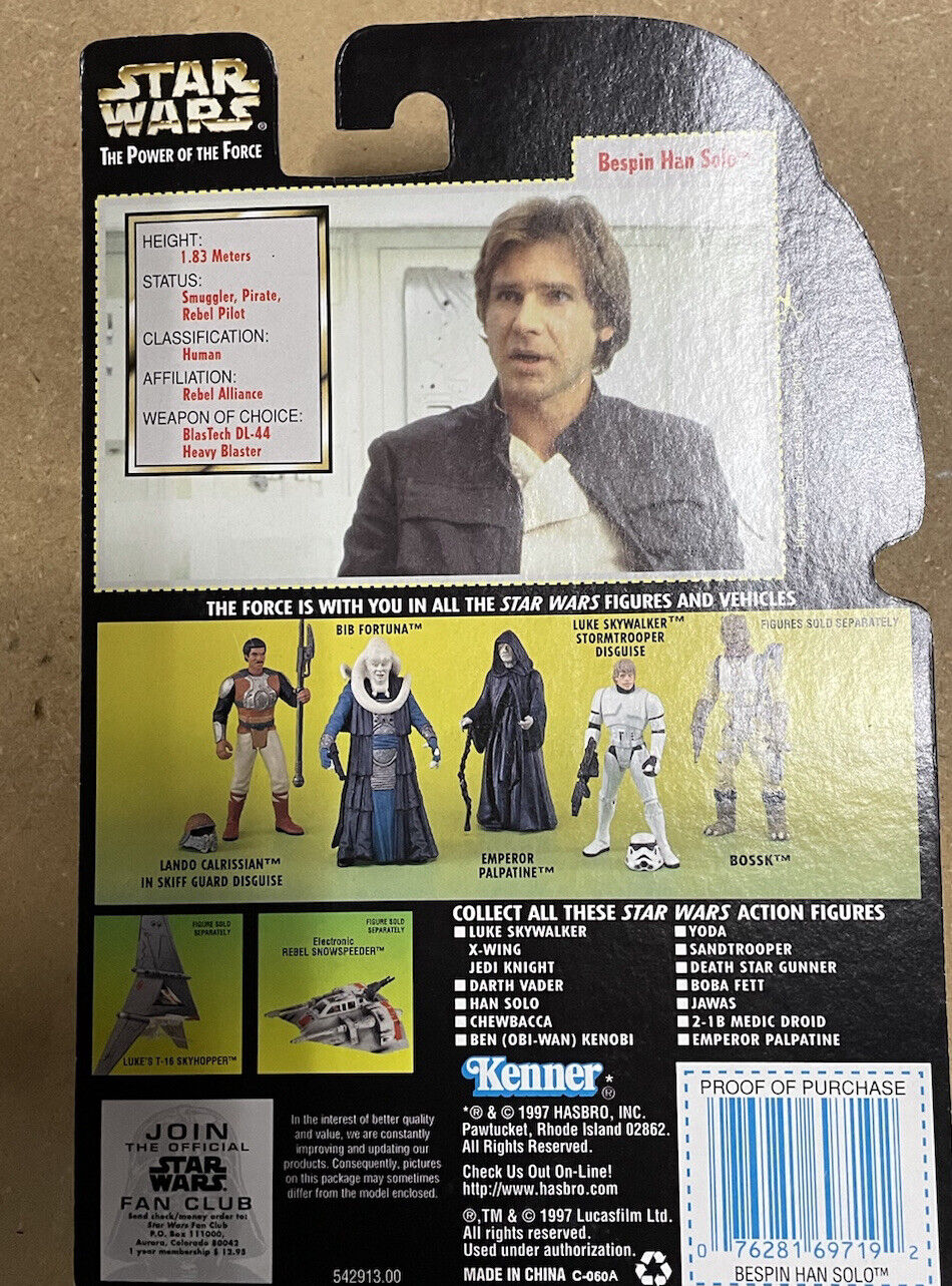 1997 Star Wars Power of the Force POTF2 Green Card Holo Bespin Han Solo - MOC