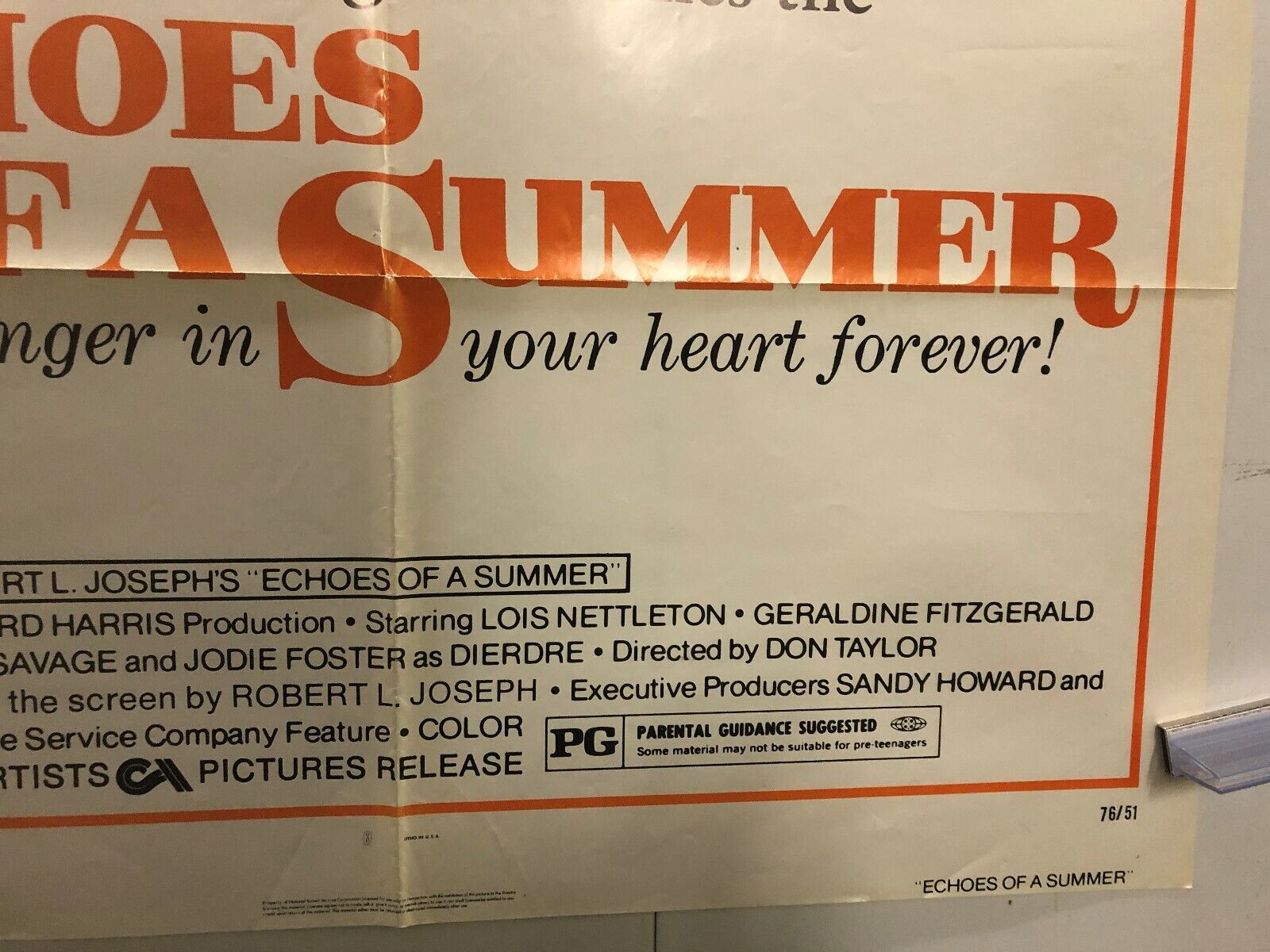 Echoes of a Summer (Cine Artists Pictures, 1976). One Sheet (27" X 41"). Drama