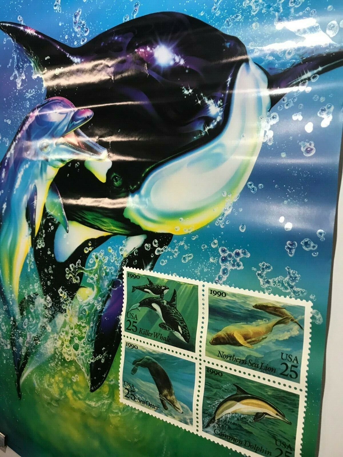 Vintage United States Postal Service Killer Whale and Dolphin Poster Matte Gloss