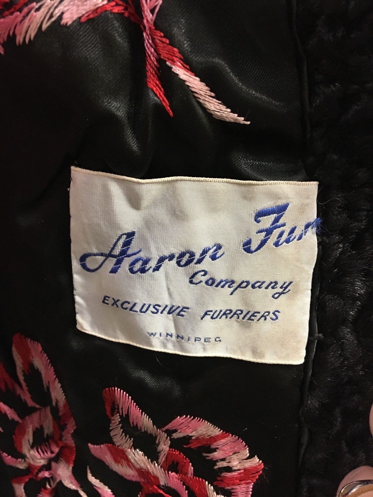 Black Lamb with mink coral/button- pink embroider, Aaron Fur Company - Furriers