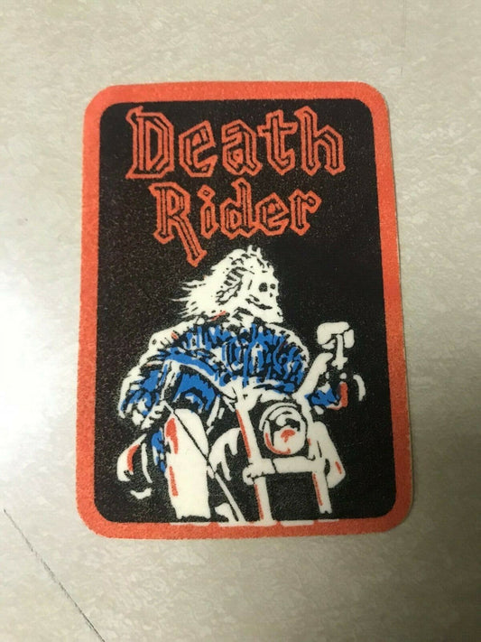 VINTAGE VELVET IRON ON PATCH Anthrax Death Rider Multi Colored  Motorcycle Skull