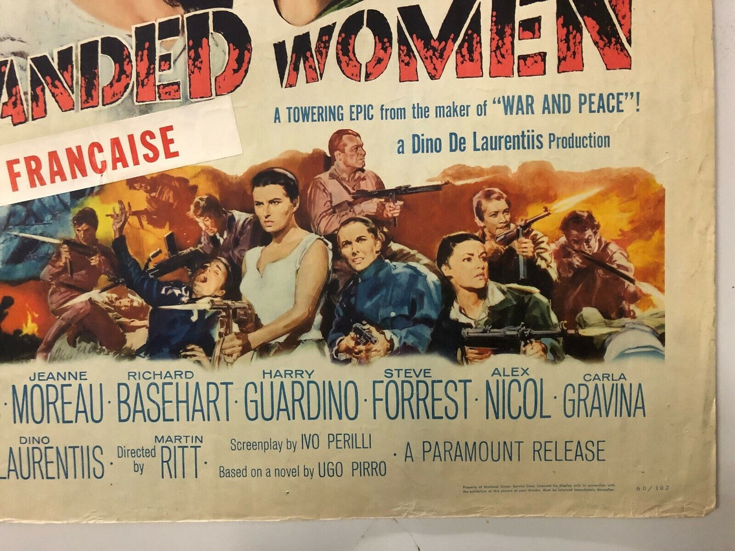 Five Branded Women (Paramount, 1960). Half Sheet (22" X 28"). War French Version