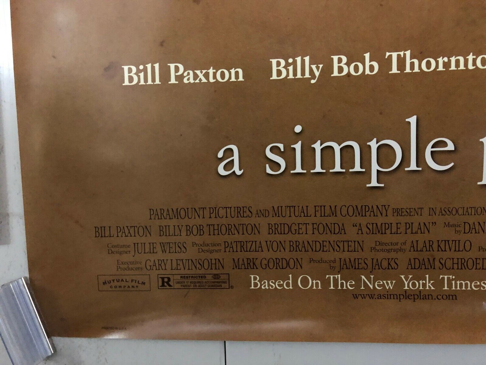 "A Simple Plan" Original Movie Promo Poster One Sheet 27x40 Billy Bob Thornton 