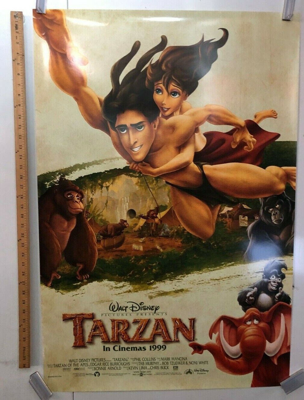 "Tarzan" Original Movie Theater Promo Poster One Sheet Phil Collins Disney 1999