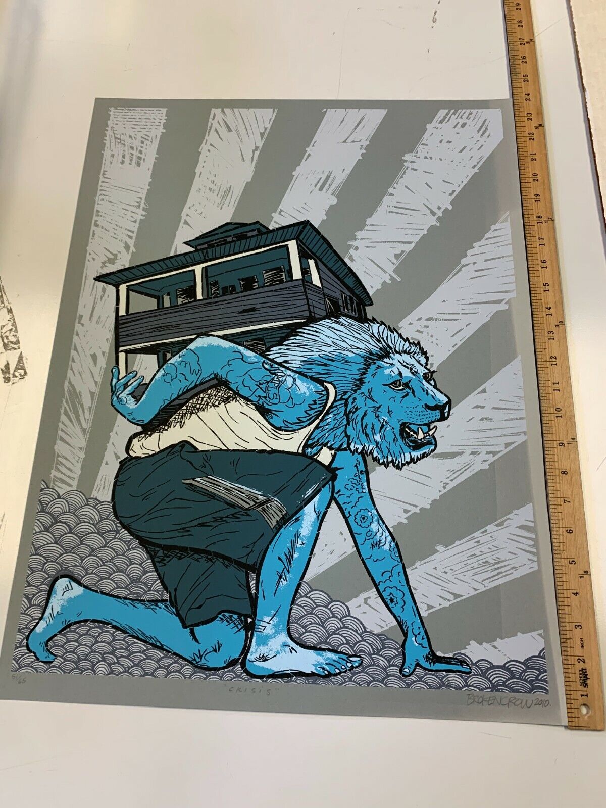 Brokencrow - 2010 - Blue Lion With House On Back Poster Print Signed & Numbered