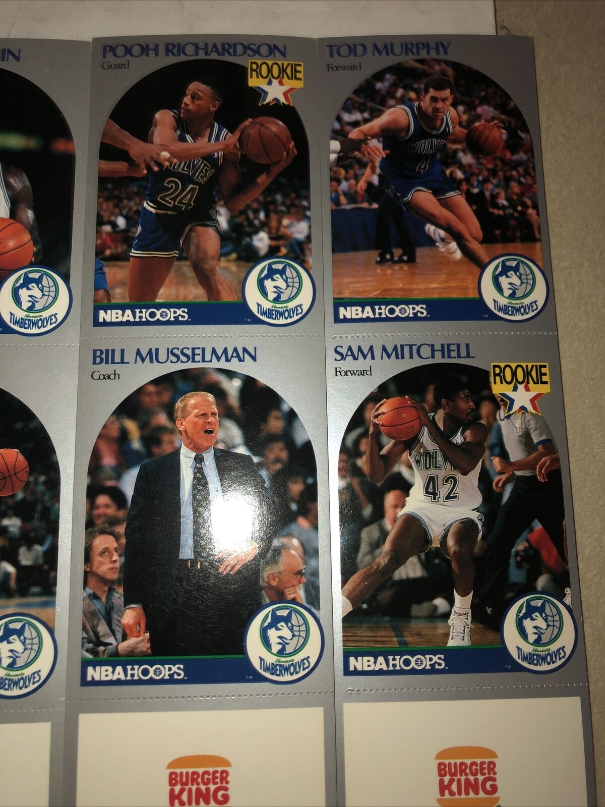 1990-91 MINNESOTA TIMBERWOLVES NBA HOOPS UNCUT SHEET 8-CARD TEAM Full SET