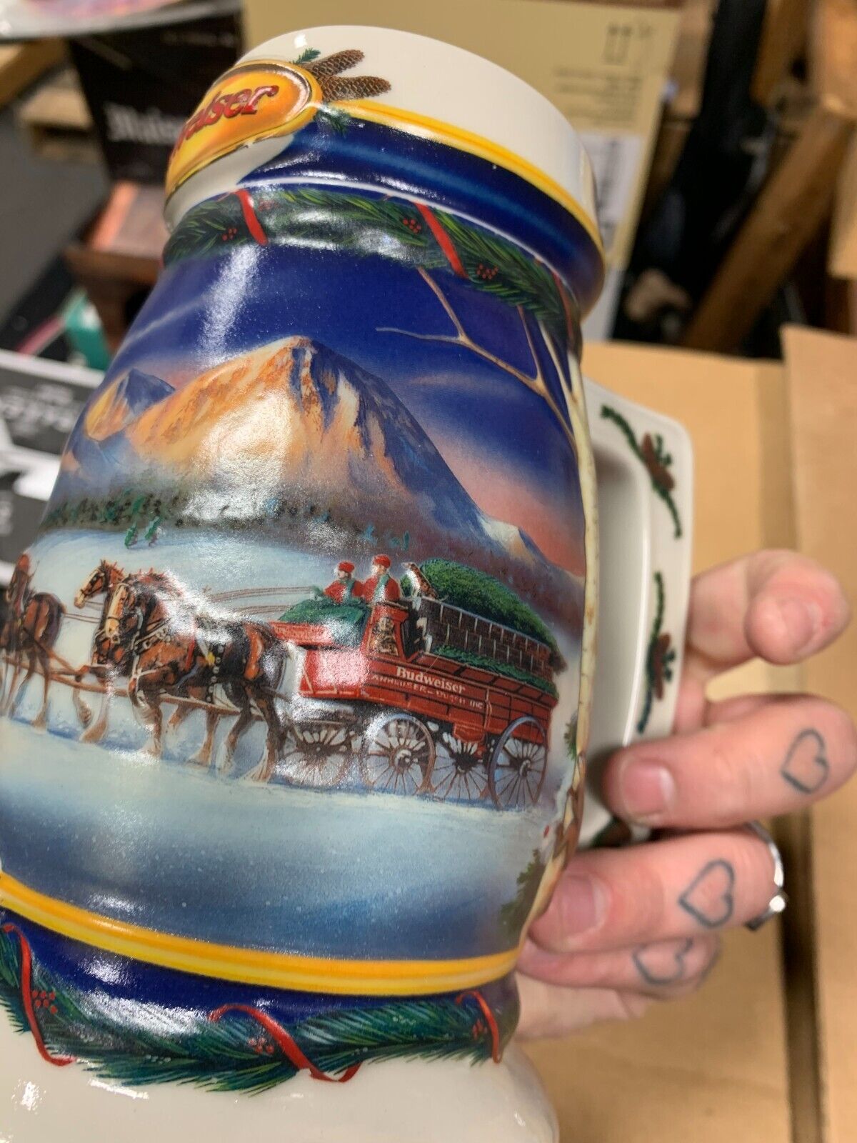 Budweiser 2000 Holiday Stein Y2K "Holiday In The Mountains" New In Box XMAS