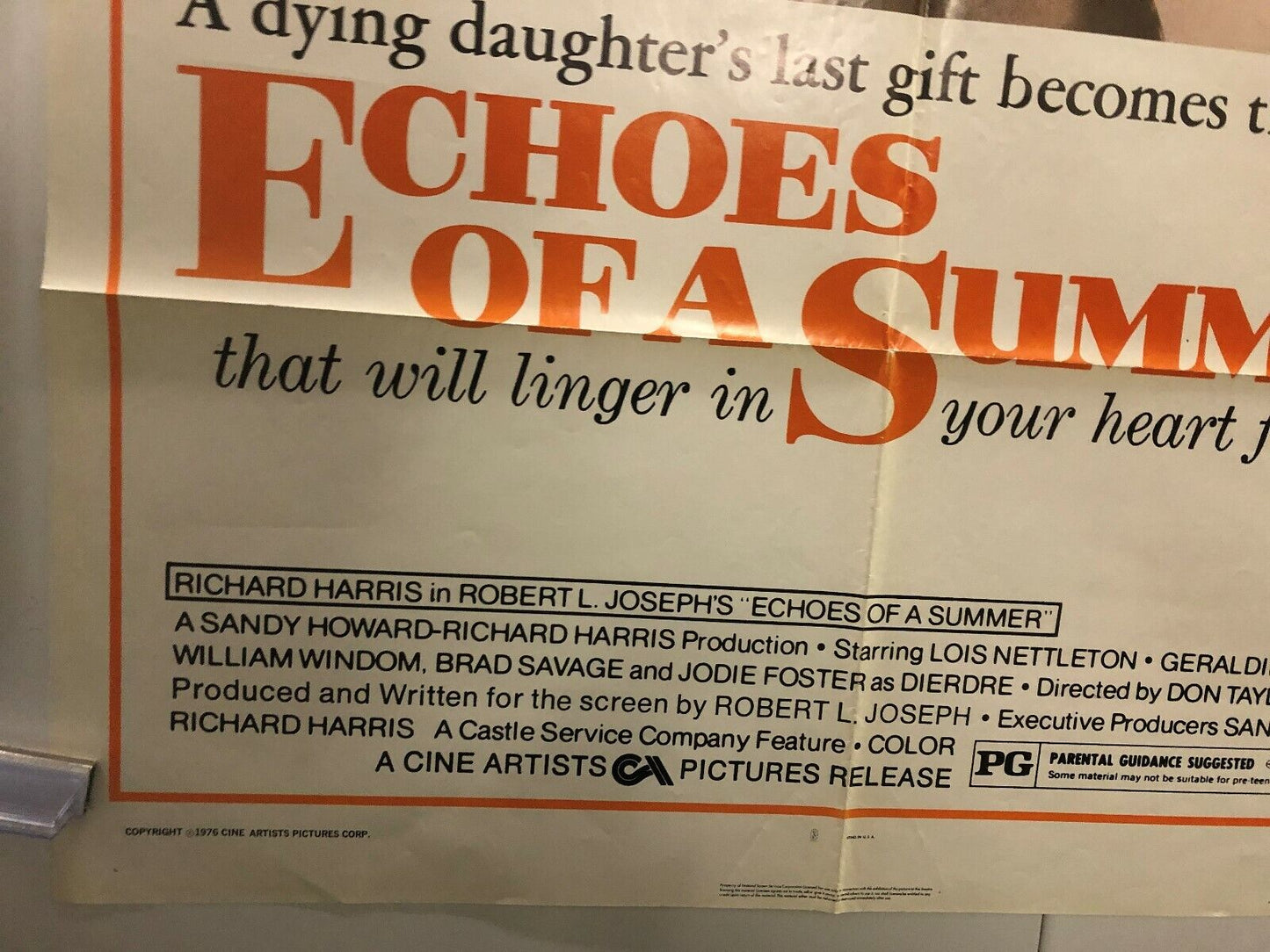 Echoes of a Summer (Cine Artists Pictures, 1976). One Sheet (27" X 41"). Drama