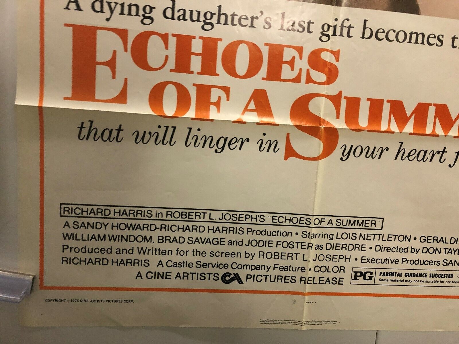 Echoes of a Summer (Cine Artists Pictures, 1976). One Sheet (27" X 41"). Drama