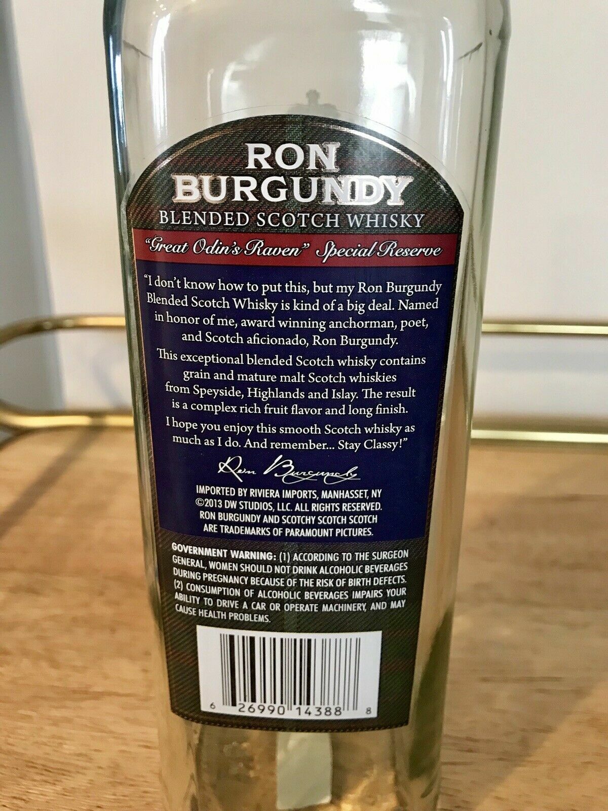 Empty Ron Burgundy “Great Odin’s Raven” Blended Scotch Bottle Will Ferrel