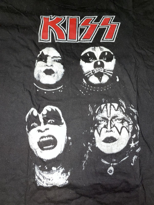 Vintage T Shirt -  KISS ROCK AND ROLL - All Faces Gene Simmons L BLACK RED WHITE