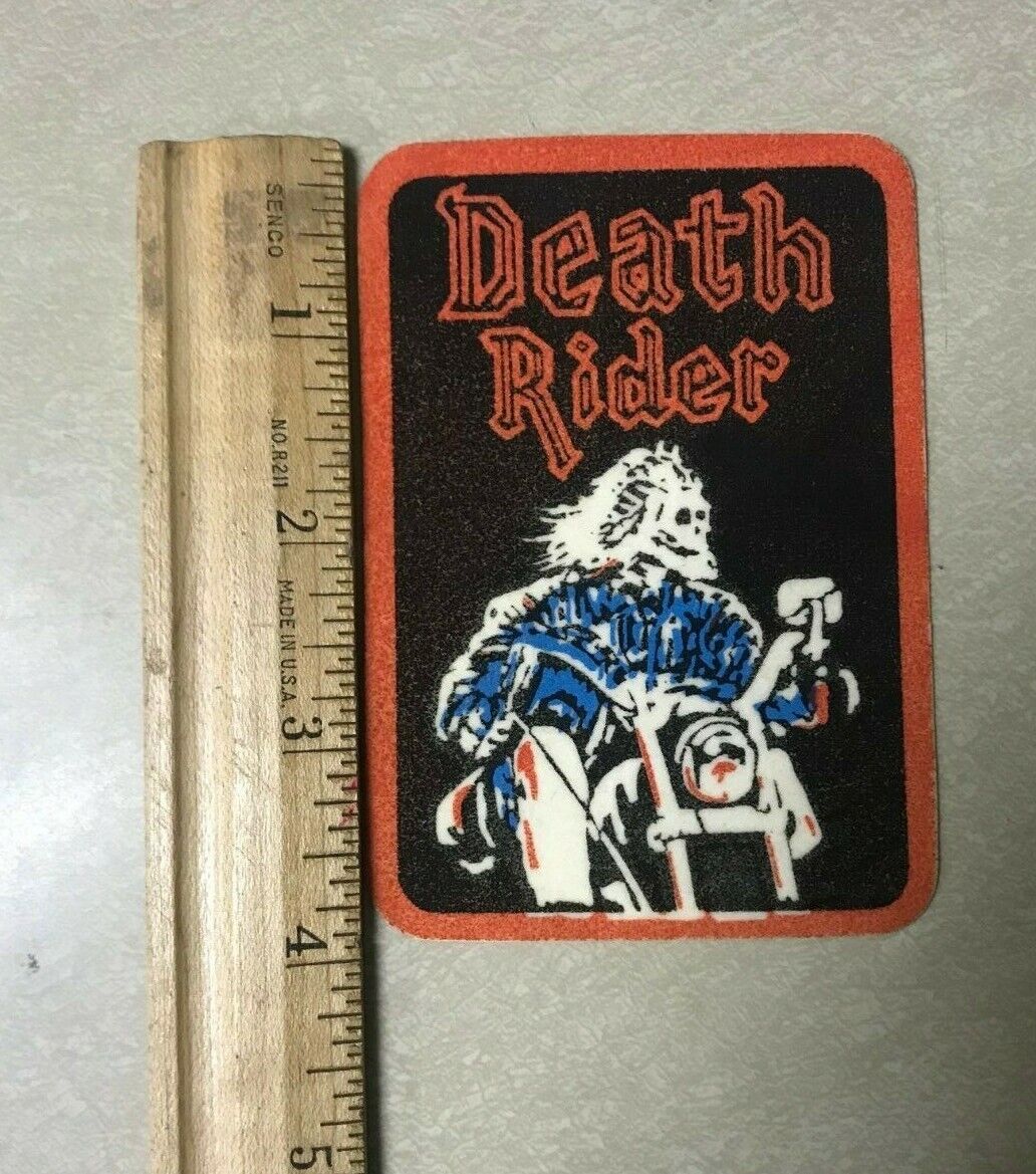 VINTAGE VELVET IRON ON PATCH Anthrax Death Rider Multi Colored  Motorcycle Skull