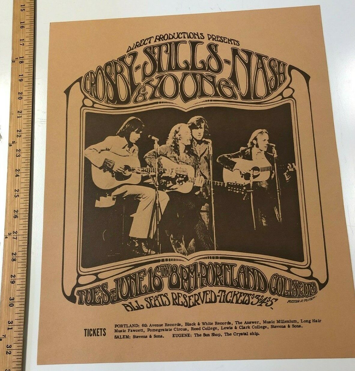 David Crosby Stills Nash & Young Randy Tuten Original Vintage Print Country CSNY