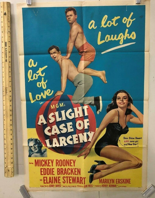 A Slight Case of Larceny MGM 1953 One Sheet 27" X 41" Comedy Mickey Rooney