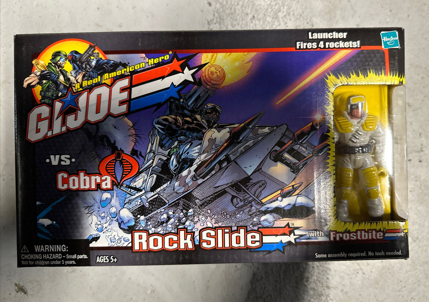 2001 GI JOE VS COBRA ROCK SLIDE VEHICLE FROSTBITE FIGURE FIRING ROCKET LAUNCHER