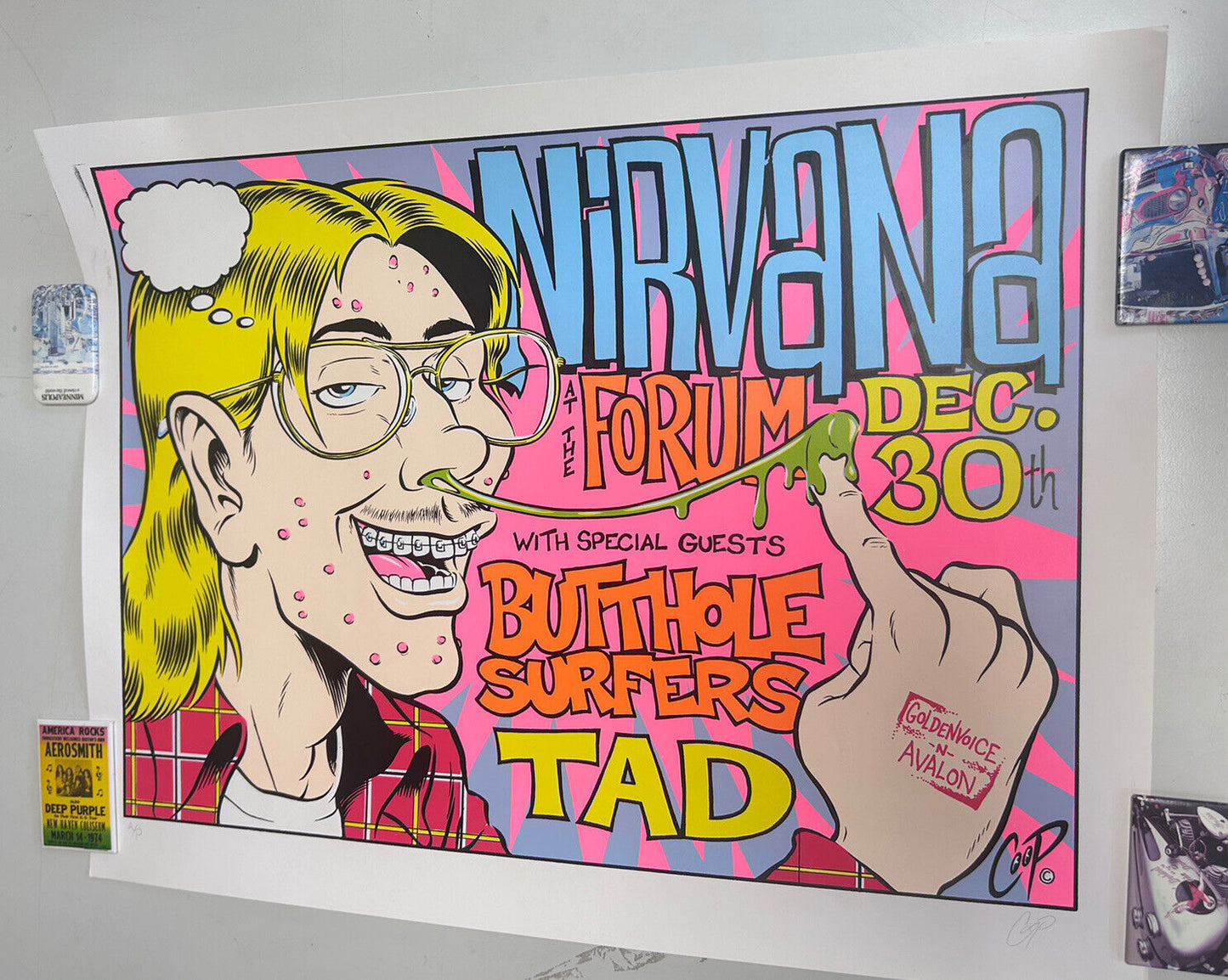 Coop - 1993 - Nirvana Concert Poster SIGNED AP W/ Butthole Surfers Los Angeles