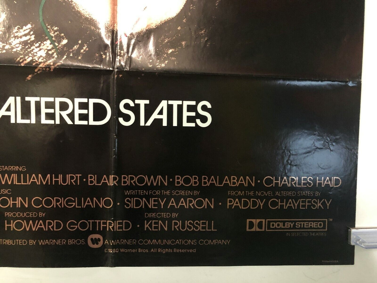 Altered States (Warner Brothers, 1980). One Sheet (27" X 41"). Science Fiction