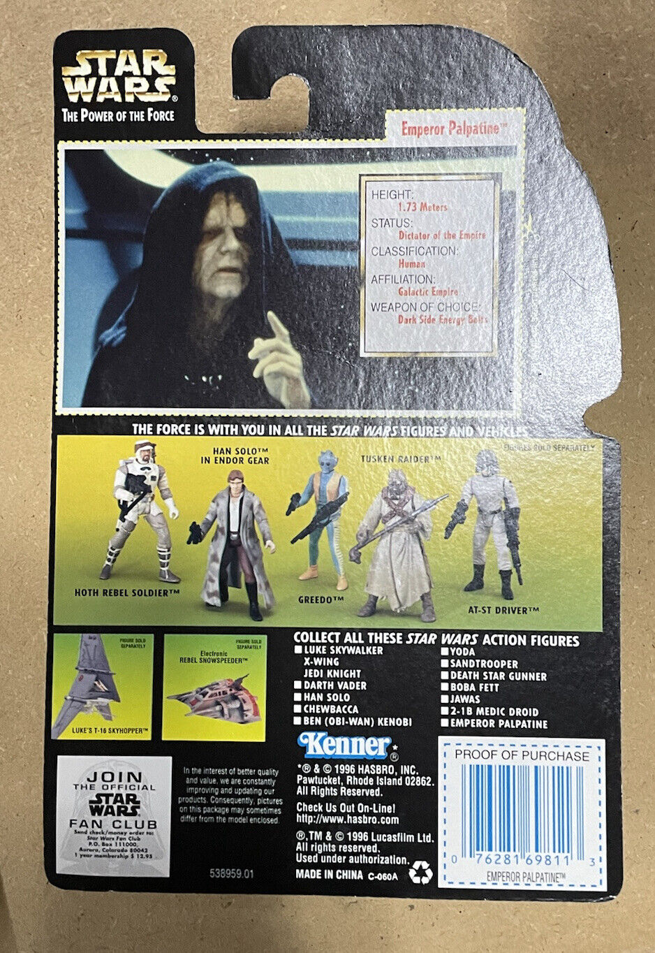 Emperor PALPATINE Star Wars Power of the Force 1996 Green Card New Unopened