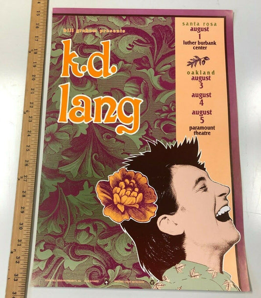 Bill Graham - 1992 - K.D. Lang In Santa Rosa And Oakland CA Original Rolled