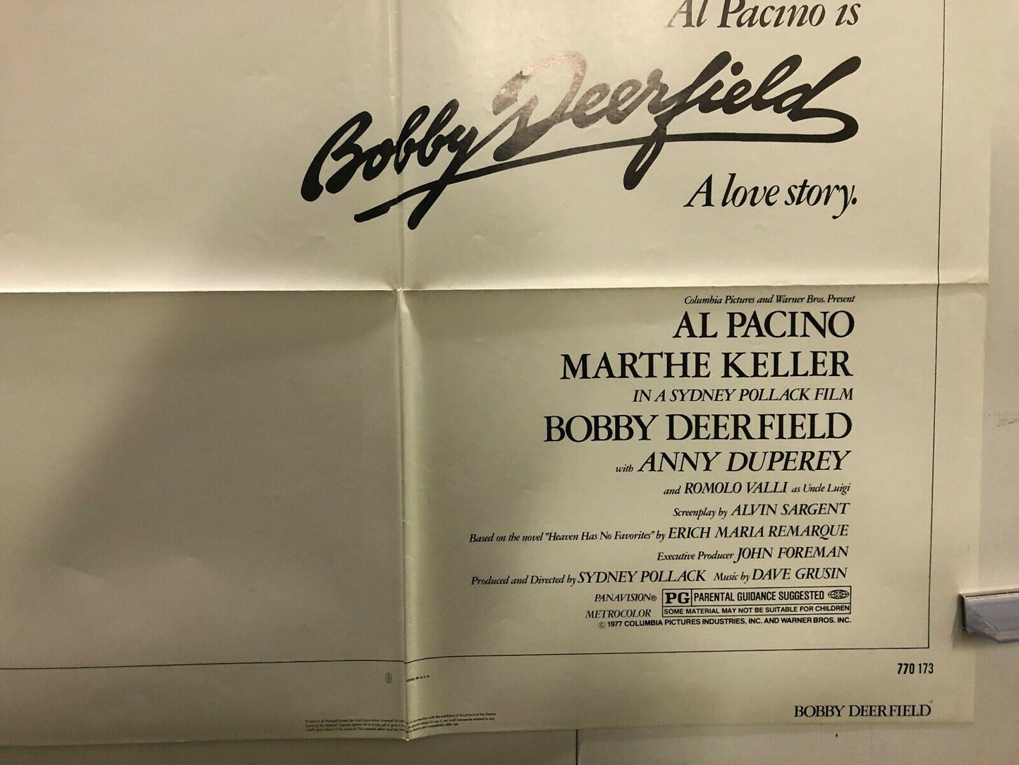 Bobby Deerfield (Columbia, 1977). One Sheet (27" X 41"). Original Poster